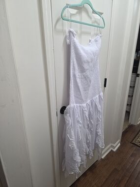 Fashion Nova White Smocked Ruffle Maxi Dress